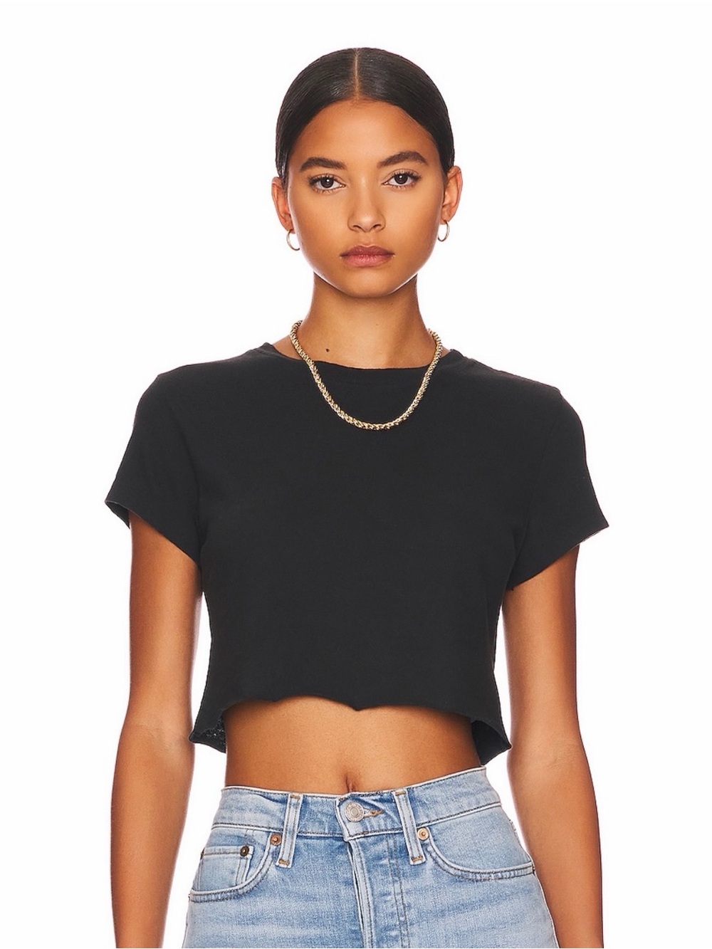 Re/Done Black Cropped Crew Tee